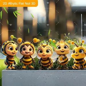 Cute Bee Acrylic Garden Decor Set, Garden Gnomes, 5-Piece Outdoor Display, Perfect Holiday Gift, Ideal for Potted Plants, 11 Scenarios Available, Garden Accessories