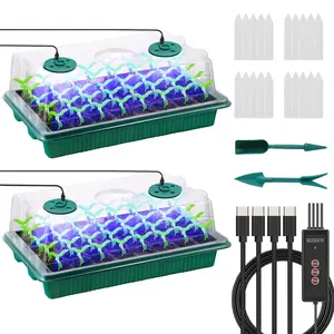 80 Cell Seedling Tray Kit, 2 Counts Seed Starting Tray with Grow Light & Controller & Humidity Dome, Indoor Plant Starter Tray Kit, Pot, Plant Growing Set