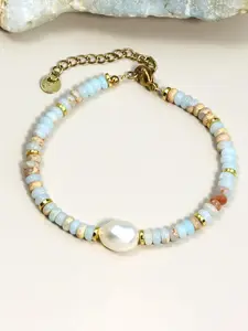 Fashionable Natural Pyrophyllite Freshwater Pearl Bracelet, Pearl Beaded Bracelet, Handmade Bracelet, Perfect Gift for Women & Girls, Exquisite Bracelet, Elegant Jewelry Bracelet, Pearl Embellished