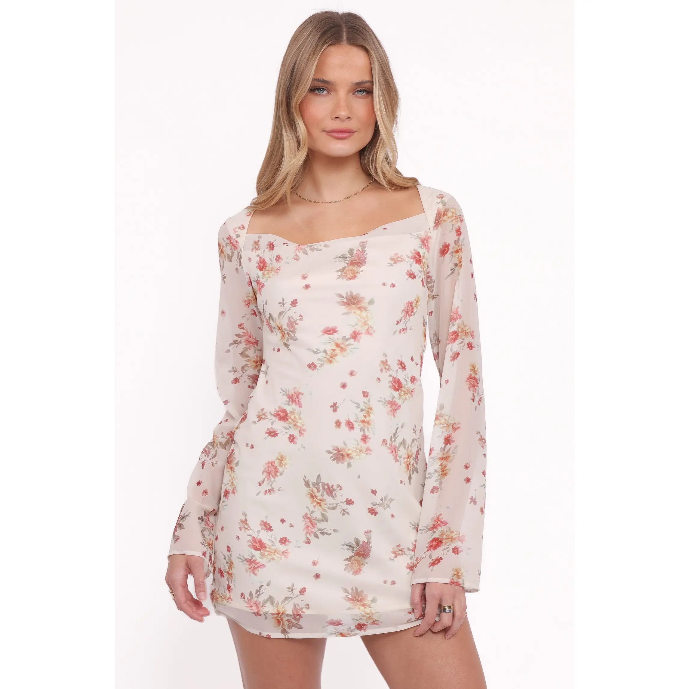 Everlyn Long Sleeve Mini Dress - Cream Floral