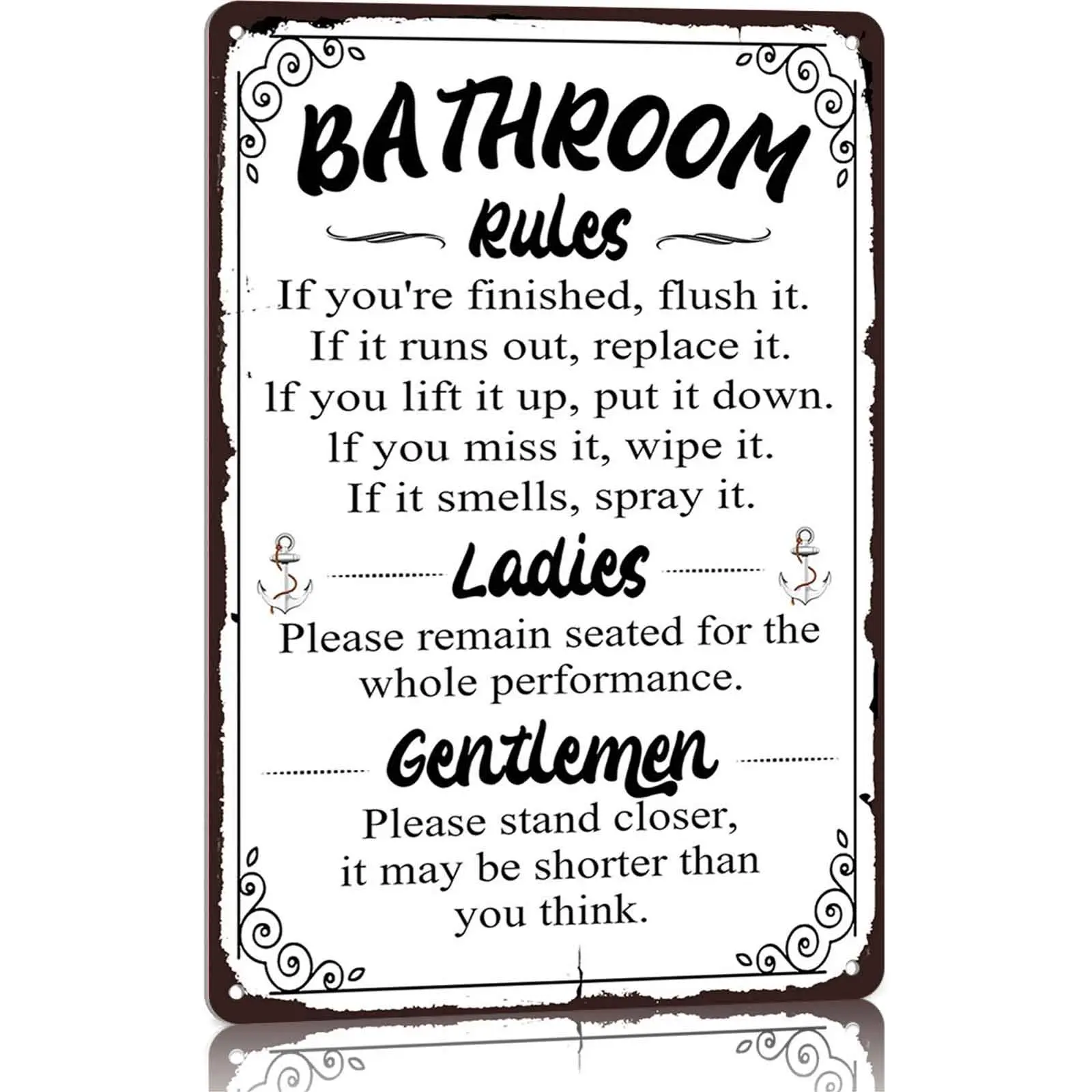 8x12 Inch Aluminum Bathroom Rules Sign - Funny Sarcastic Novelty Decorative Home Signs, Vintage Wall Plaque for Restroom, Flush Replace Clean Reminder, Novelty Home Signs