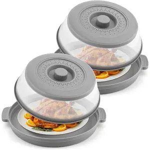 2 Pack Microwave Splatter Cover for  with Anti-scald Base Plate,Large Plastic &  Vented Avoid Scalding Collapsible Guard Lid,Kitchen Essential Gadgets for Meal Prep-10.7 Inch