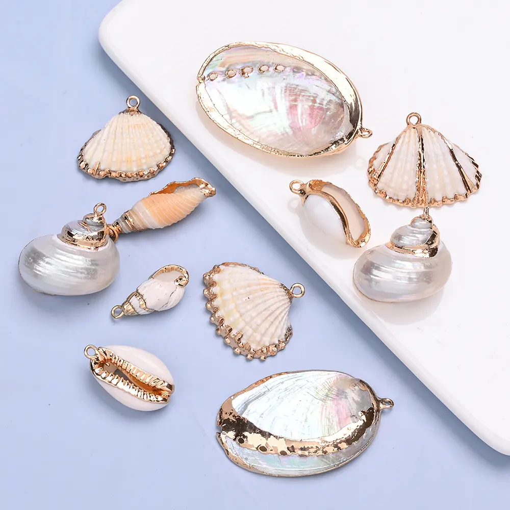 Gold-Plated Natural Shell Dainty Pendant, Bohemian Beach Wedding Ocean Crafts Charm, 10mm-30mm DIY Beading & Jewelry Making Supplies for Necklaces, Keychains