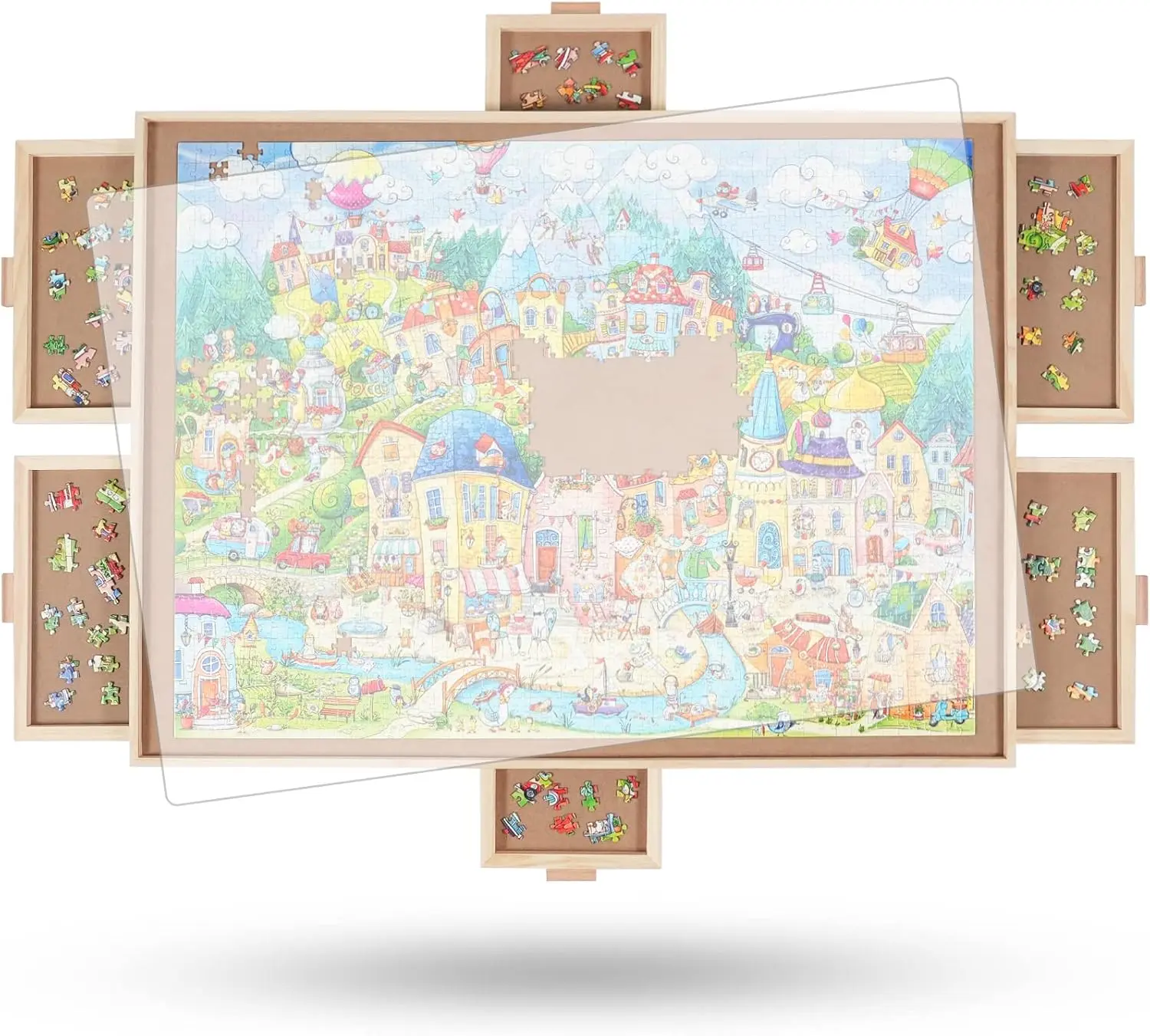 ALL4JIG 1000-2000 Pieces Rotating Puzzle Board with 6 Drawers and Cover,26"x35"Portable Wooden Jigsaw Puzzle Table for Adults,Lazy Susan Spinning Puzzle Boards Mother’s Day Gift for Mom