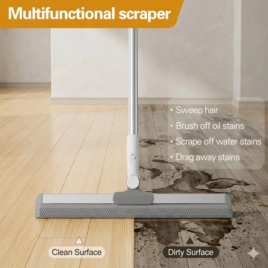 Ready Stock 3-in-1 Adjustable Rubber Broom Sweeper - Silicone Floor Scraper, Extendable Wiper Mop (75cm-117cm) for Bathroom, Window Glass Cleaning，#SummerWins #DealsForYouDays #Father's Day gift