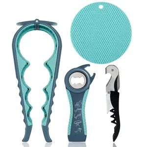 Multifunctional Bottle Opener, 1 Set Portable Bottle Opener with Beverage Can Opener, Non Slip Rubber Jar Opener Gripper Pad & Corkscrew Wine Opener, Kitchen Utensils & Gadgets, Home Bar Accessories