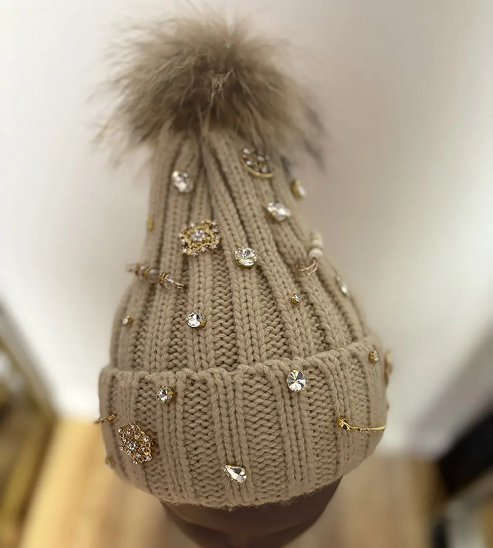 Luxury Rhinestone Beads Knitted beanie Crown of Cairo Luxor II | Swarovski Luxury Beanie – MELROSEHIGH main image 3