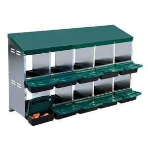 Chicken Nesting Box with Removable Lid, 2-Tier Metal Chicken Coop with Roll Away Design for Easy Egg Collection & Ventilation Holes, Available in 6/8/10 Grids for Chicken Coops, Duck Coops and Hens