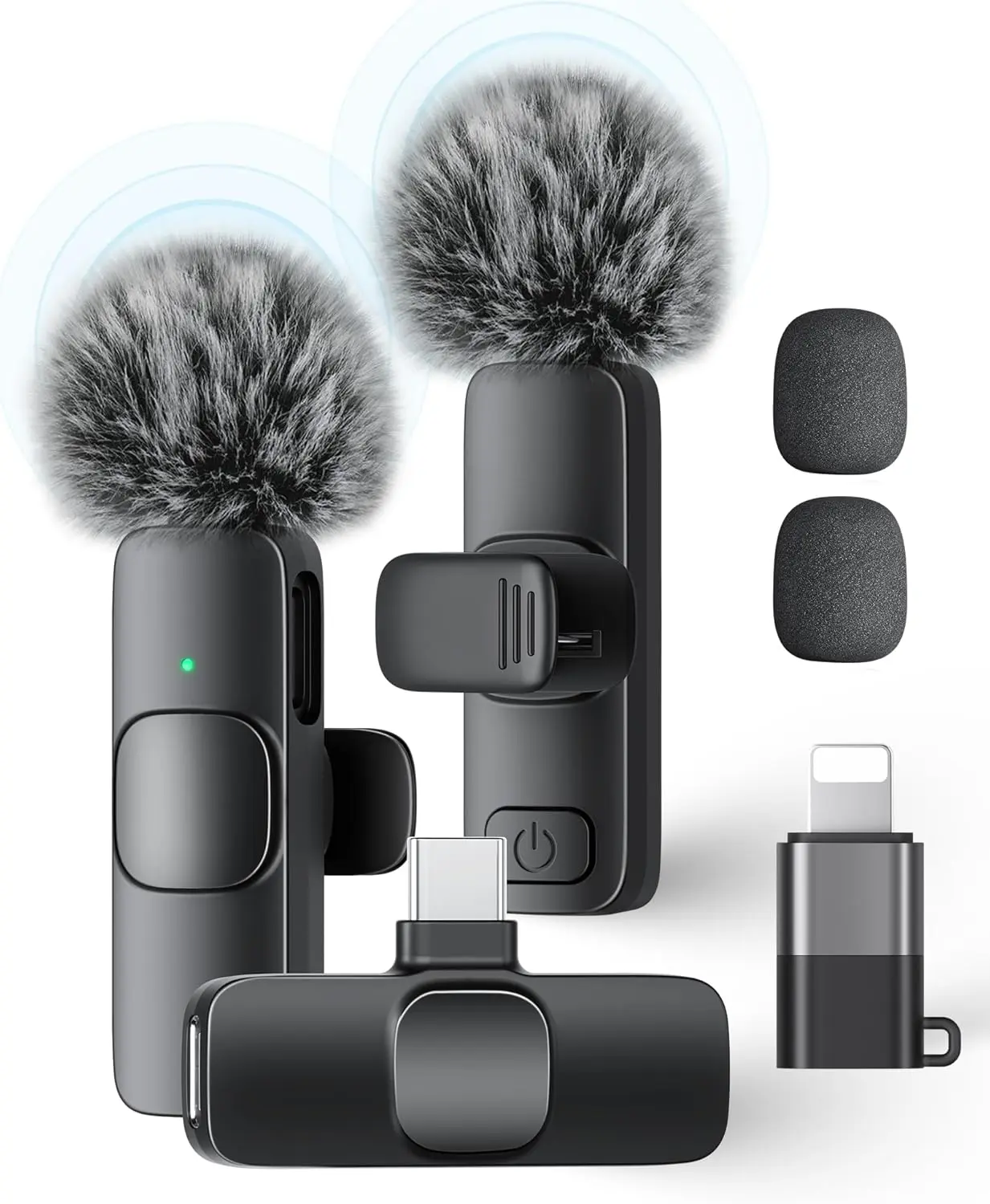 Wireless Mini Lavalier Microphone - Compact Battery-Powered Plug-and-Play with Receiver, 5 Hours Battery, 98Ft Range, Noise Reduction, USB-C Connector, iOS Adapter, Portable Clip for Smartphone, iPads, Camera, PC, Laptop Content Creation, Rechargeable, An