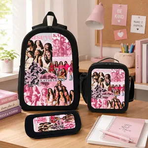 KATSEYE Backpack Set Durable Polyester Lightweight School Backpack Lunch Bag Pencil Case Travel Daypack Back To School Supplies For Girls Teens Students KATSEYE Fans