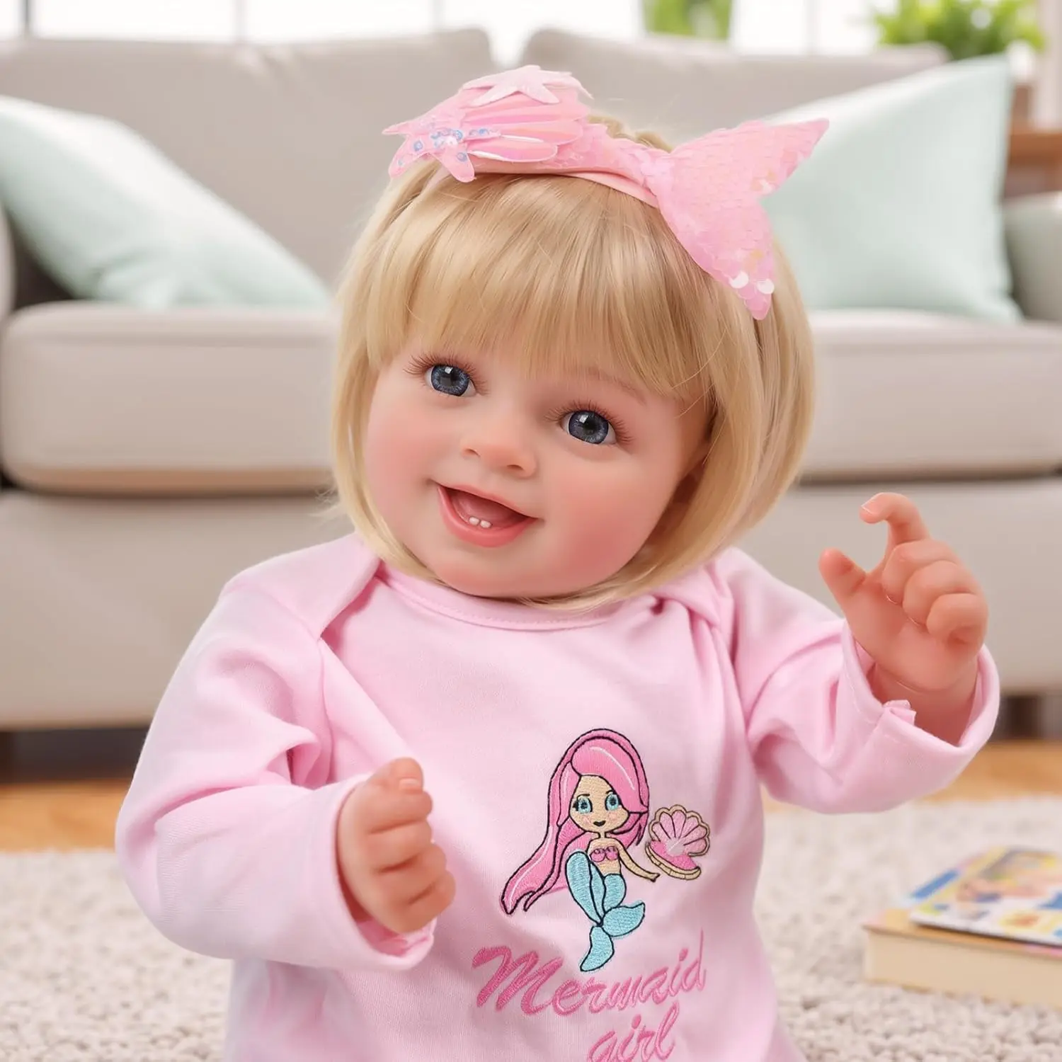 BABESIDE Realistic 20-in Poseable Reborn Newborn Baby Doll Girl, Vinyl & Fabric Soft Figure Dolls, Interactive Feeding Kit, Gift Box, Perfect Gift for Kids 3-4 Years, Poseable Doll, Figure Soft Dolls