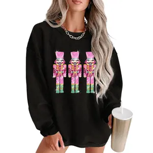Znacicc Women's Christmas Sparkling Sequined Nutcracker Pullover, Cute Holiday Black Long Sleeve Crewneck  for Xmas,Winteroutfit