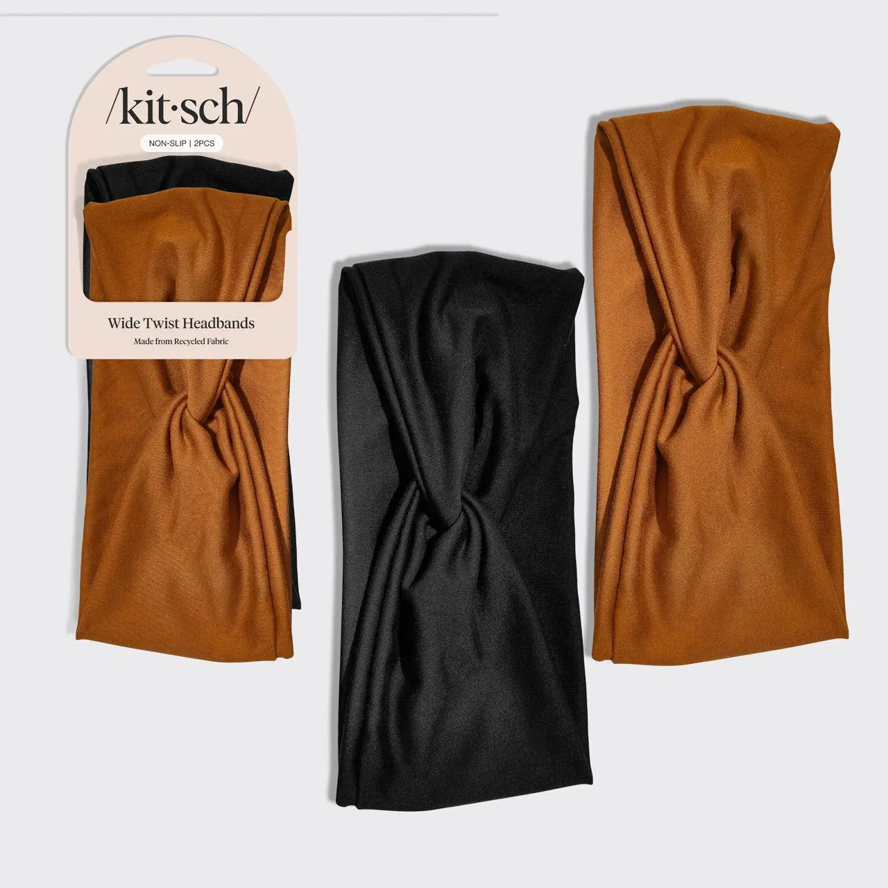 Black & Camel Wide Headbands 2pc Set