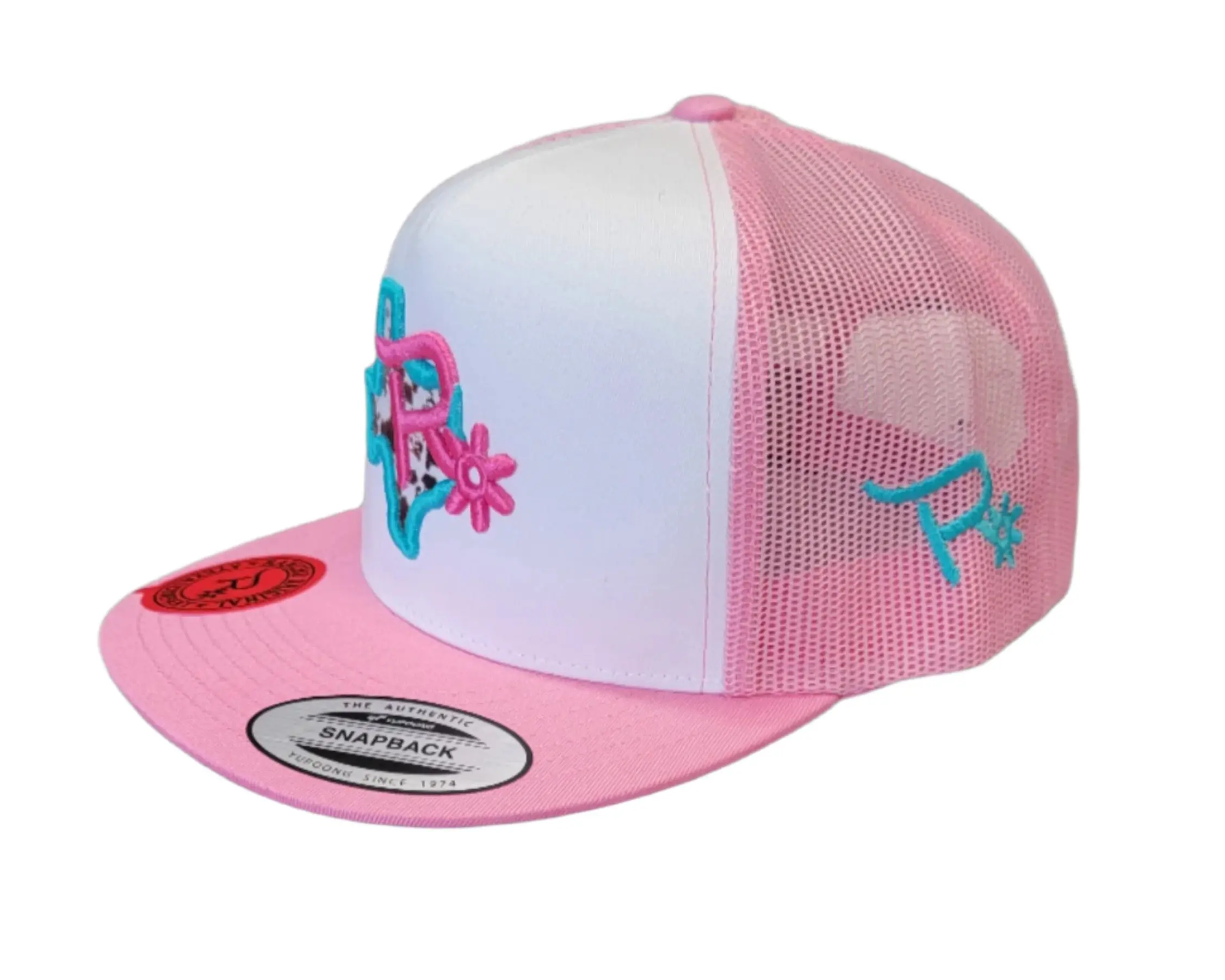Universal Cow Print Cowboy Baseball Cap - Rancho Original, 4" Crown Height, Flat Bill Look, Texas R Snap-Back Design