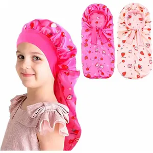 2 count Girls Unicorn Hair Bonnet for Sleeping,Extra Long Satin Bonnet with Elastic Tie Band for  Braids Curly Hair