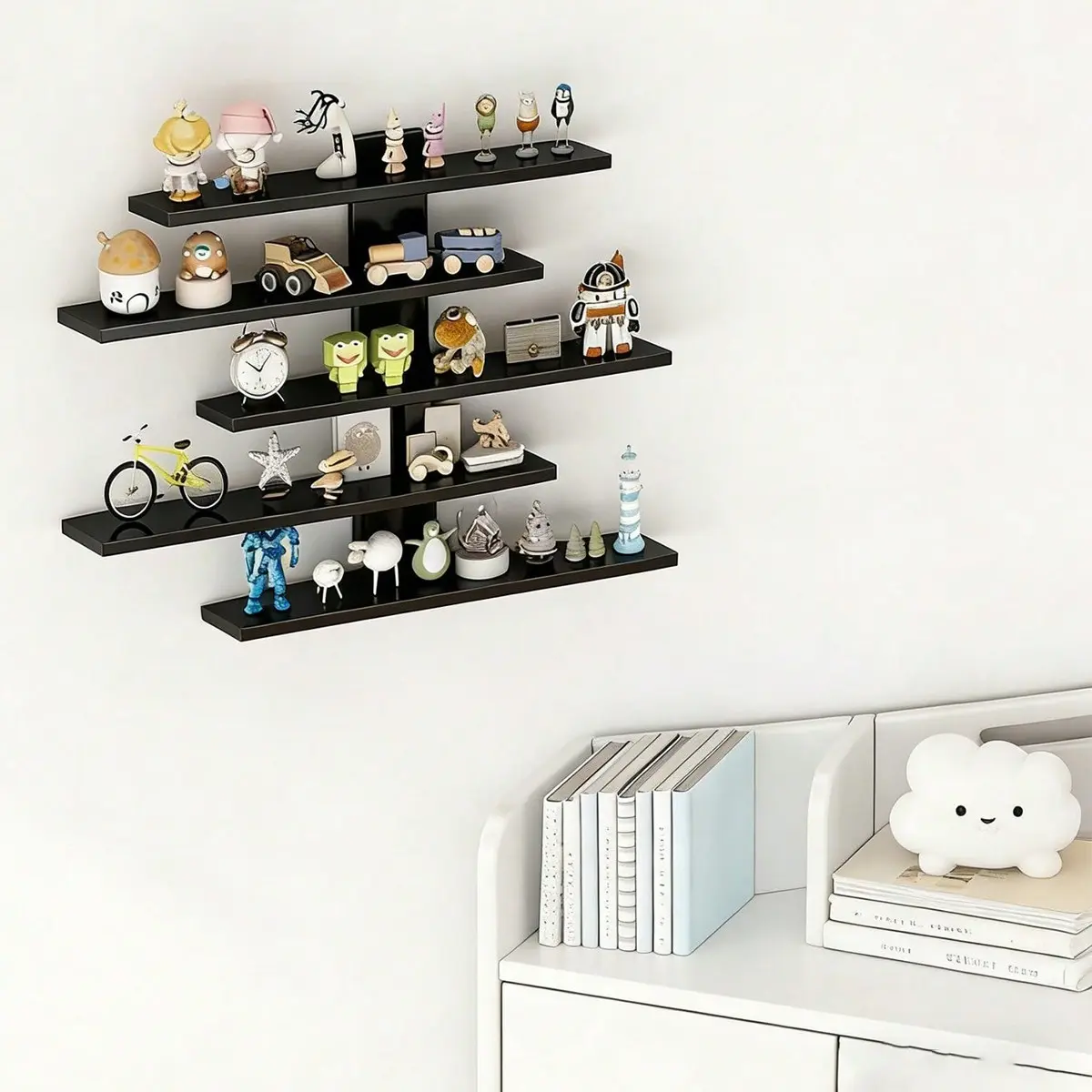 Adjustable Wall-Mounted Display Shelf, Space Saving Design, 5-Tier PVC Storage Rack for Action Figures, Mini Blocks & Collectibles, Modern Home Decor Organizer, Wall Mounted Holder, Room Decor