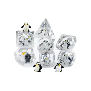 Penguin Resin DnD Dice Set: 7 Piece Arctic  Bird RPG Dice