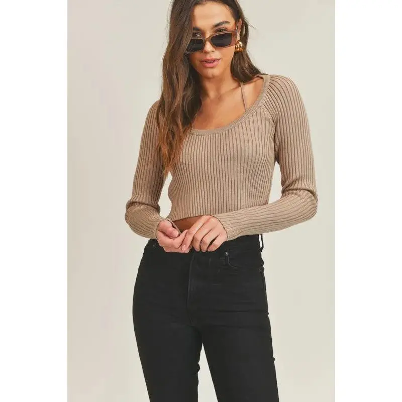 MABLE Long Sleeve Crop Sweater Top and Inner Bra Set