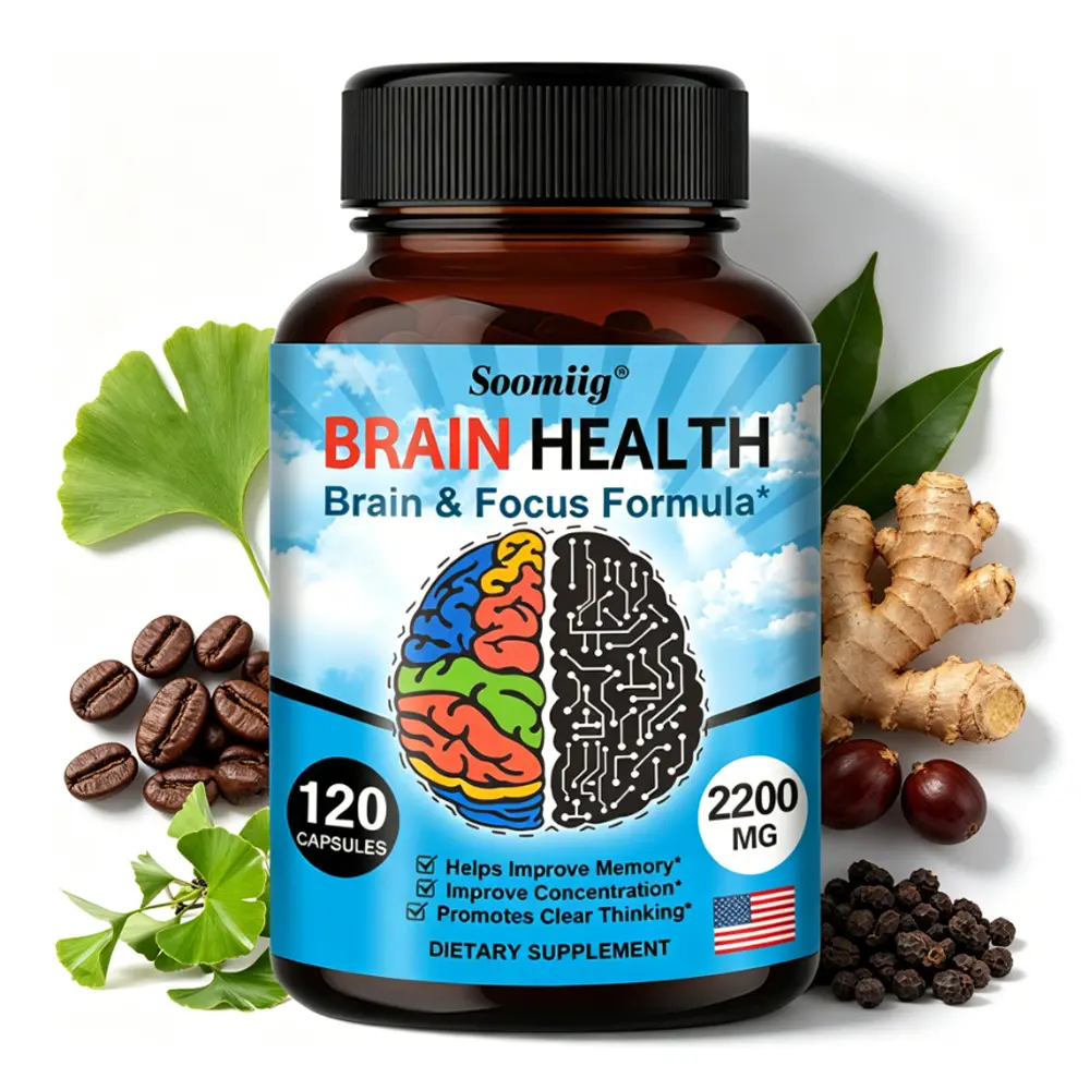 Soomiig Brain Health & Focus Dietary Vitamin Formula - Advanced, Clinically Proven Nootropic Brain Boost Supplement with Ginkgo Biloba, Coffee Fruit Extract, Phosphatidylserine for Memory & Clarity, 120 Capsules, Advanced Supplements