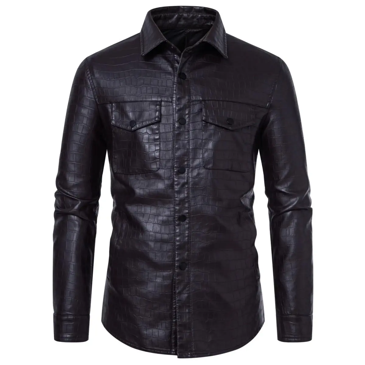 Men's Leather Jacket with Pocket - Korean Casual Fashion Long-Sleeved Menswear Top, Trendy Black Coats
