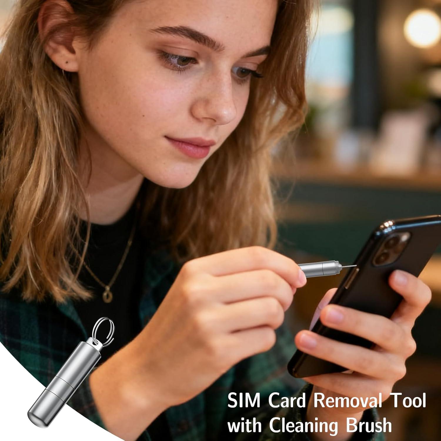 SIM Card Removal Tool with Cleaning Brush – 2-in-1 EDC Keychain Tool for Phone and Earbud Cleaning, Portable SIM Ejector Pin & Card Cleaning Kit