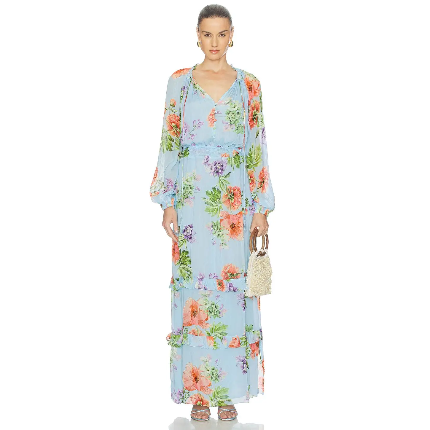 HEMANT AND NANDITA Waist Detail Maxi Kaftan With Slip in Blue