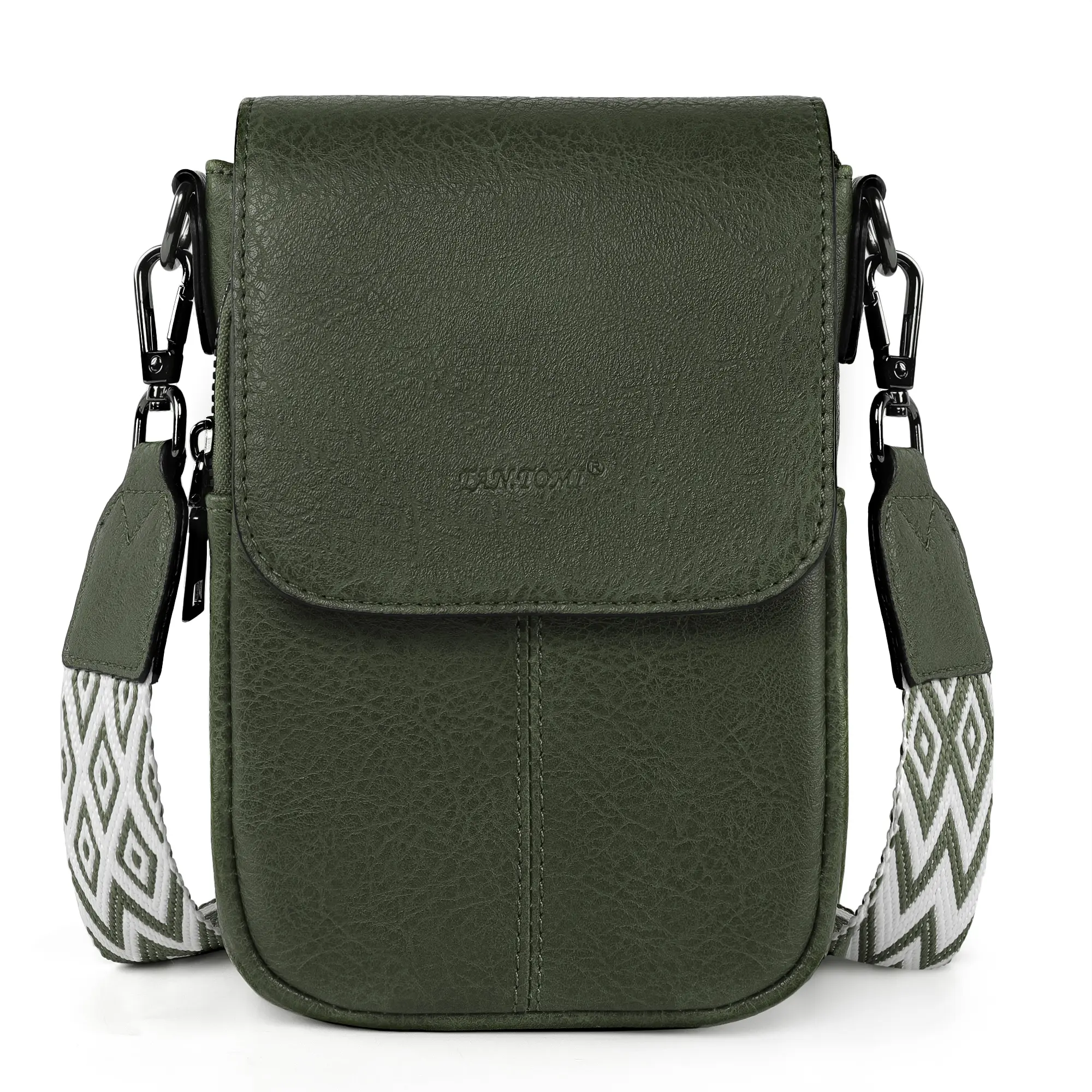 TANTOMI Women's Vintage Vegan Leather RFID Blocking Crossbody Phone Bag - Women's Crossbody Bags, Multi-Pocket Purse with Adjustable Geometric Boho Wide Guitar Strap, Small Travel Wallet for iPhone, Samsung - Daily Shopping, Summer Use, Crossbody Bags For