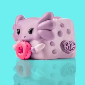 Mochi the Axolotl Soft Silicone Squishy with Donut - Adores Swimming in The Enchanted Lake - Purple Taba Squishy