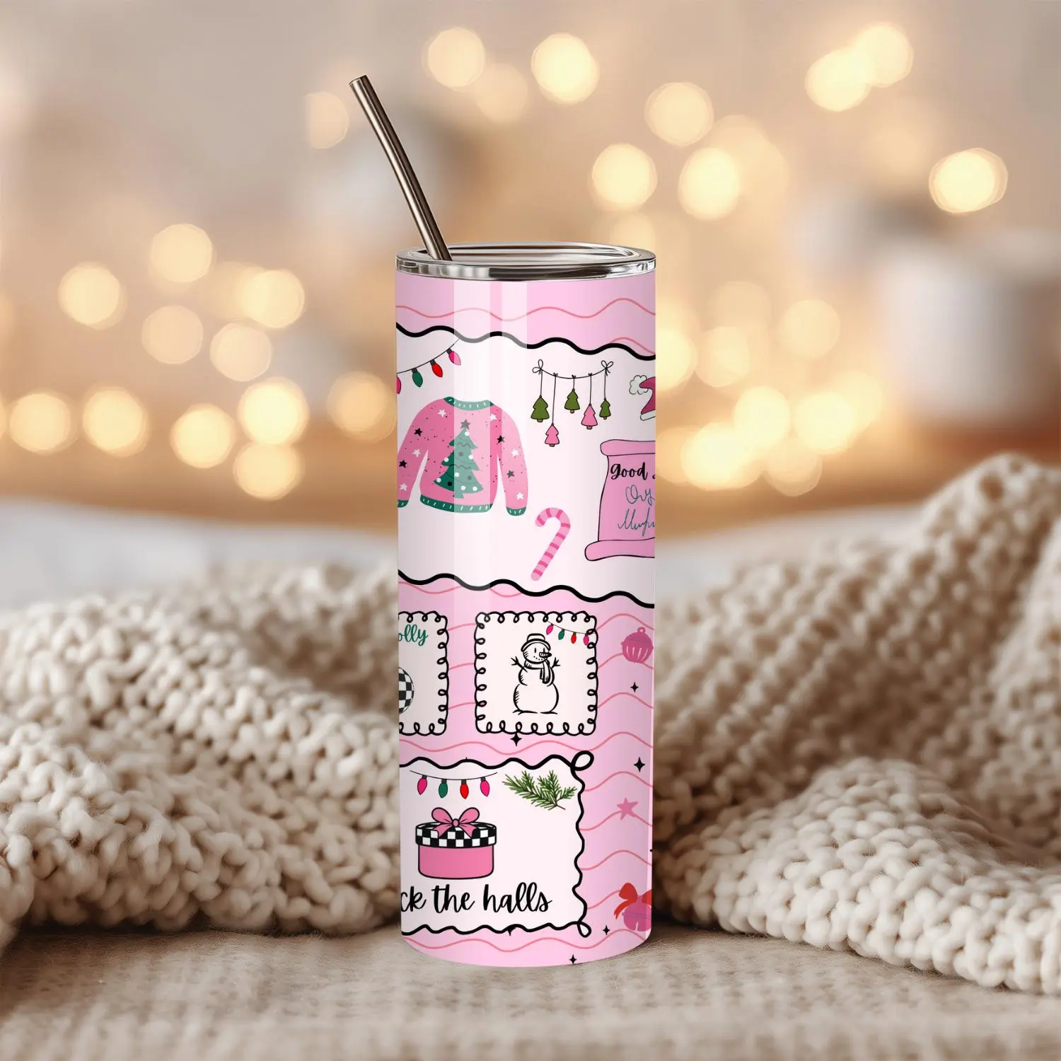 Santa Tumbler | Cute Whimsy Christmas Holiday Cup | Stainless Steel Tumbler