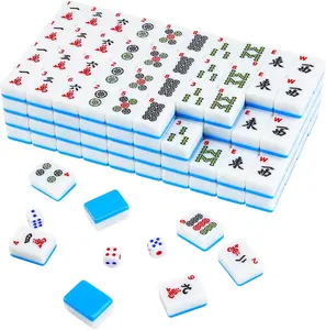 American Mahjong Tile Set, 166 Pcs 1.2" Mahjong Tiles with 3 Dices 1 Instruction, Mahjong Game Set for Adult Family & Friends Gatherings, Mahjong Lovers, Beginners (Blue)