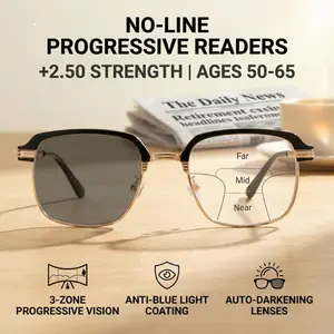 +2.50 No-Line Progressive Readers | 3-in-1 Multifocal, Photochromic & Anti-Blue Light (Fits +2.25 to +2.75) outdoorfun