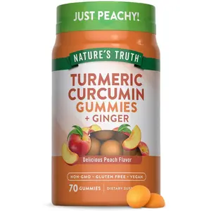 Turmeric Curcumin + Ginger Gummies | 70 Count | Delicious Peach Flavor | Vegan, Non-Gmo and Gluten Free Turmeric Curcumin + Ginger Gummies | 70 Count | Delicious Peach Flavor | Vegan, Non-Gmo and Gluten Free