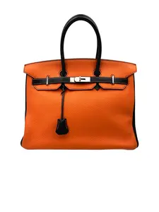 Pre-owned HERMÈS leather Tote Bags Hermes Birkin35 Orange/Black Top Handle Bag HR123