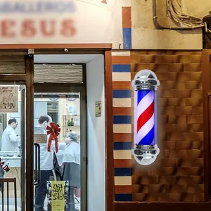 BarberPub Barber Pole Rotating LED Strips Metal Hair Salon Sign- Lightweight Stainless L016