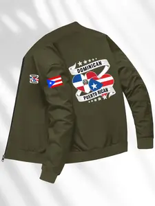 Men's Puerto Rico Flag Print Pilot Jacket, Fitted Zipper Coat, Winter Jacket, Casual Fashionable Jacket, Casual Style for Leisure and Cultural Activities