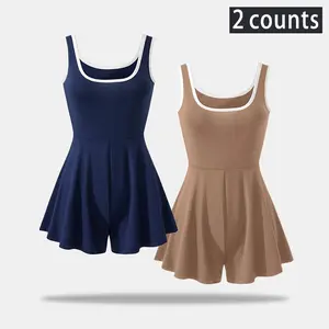 Female Athletic Tennis Dress with Built-in Shorts, Sports Mesh, Pleated Ruffles, Breathable Summer Tennis Attire for Outdoor Sports