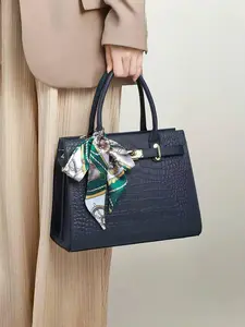 Women's Elegant Genuine Leather Handbag, Cowhide Scarf Decorated Shoulder Bag, Birthday Gift, Valentine's Day Gift, for Mom, for Clients, Stylish Handbag, Fashionable Handbag