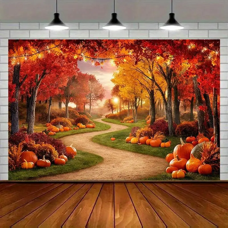 Thanksgiving Autumn Rural Scene Polyester Banners & Backdrops - Geometric Letters, Colorful Ceremony & Birthday Decoration, Durable, Lightweight, Easy-Installation Large-Size for Home Garden Indoor-Outdoor Use, Backdrop, Holiday Celebration