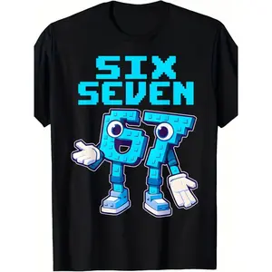 Funny Italian Brainrot 67 Number 6 & 7 Graphic T-Shirt - Retro Gaming Meme Design with Smiling Face & Six Seven 67 Print, Loose Fit Casual Short Sleeve Round Neck Tee