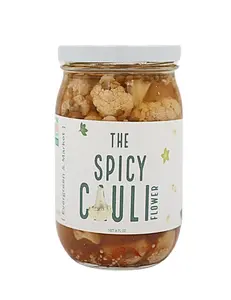 The Spicy Cauliflower - Tangy, Crunchy Gourmet Snack For Charcuterie, Tacos & More - Vegan Pickled Cauliflower In Chili Brine, 16 oz