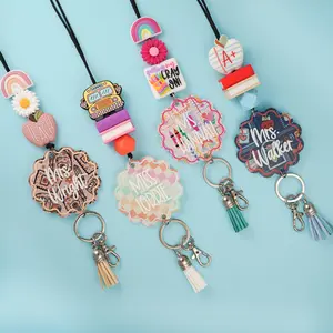 Personalized Colorful Teacher Lanyards - Great for ID Badges & Keys - Extremely Durable, Cute, & Stylish - Amazing Teacher Gift - Beaded Lanyard