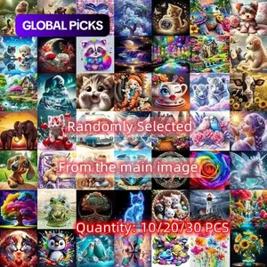 10 Pieces/20 Pieces/30 Pieces Diamond Painting Kit, Random Styles: Cartoon, Animal, Floral, Human Patterns, 20 x 20-Cm Full Drill Art Set Crafts DIY Kit for Wall Decor, Beginners, Adults Gifts, Diamond Art Tools #GLOBAL PICKS