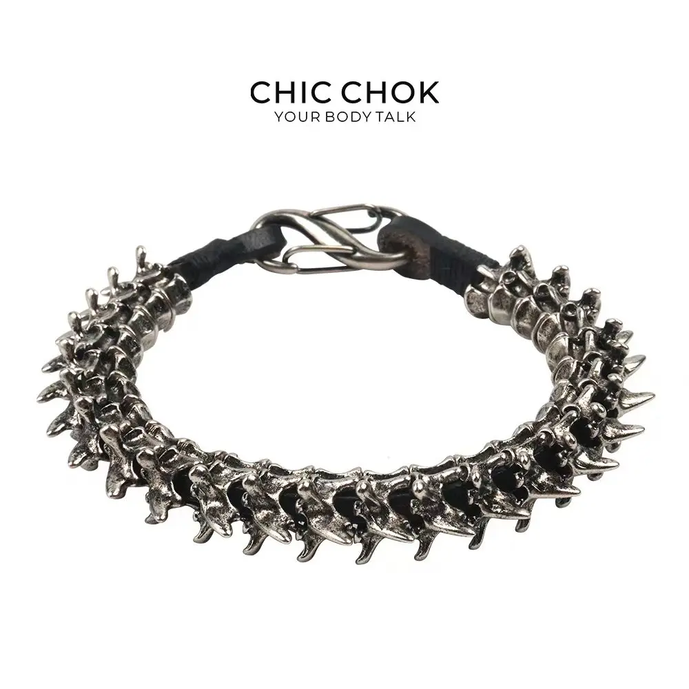 CHICCHOK Men's Dragon Bone Bracelet, Trendy Steel and Leather Exoskeleton Design, Exquisite Fashion Jewelry with Comfortable Lining, Exquisite Bracelet, Fashionable Jewelry, Trendy Jewellery Accessories