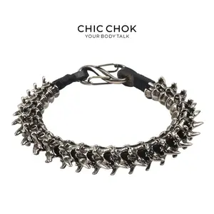 [CHICCHOK] Dragon Themed Bracelet – Stylish Bone Design, A Fusion of Steel and Leather Trendy Jewellery Accessories Fashionable Jewelry sputum bracelets