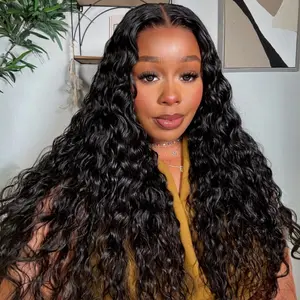 OQ Hair 9x6 HD Water Wave Glueless Drawstring Wigs M-Cap Pre-Cut HD Lace Human Hair Wigs Preplucked Hairline With Invisible Bleached Knots Flexible Fit Adjustable Strap Wear Go Wigs