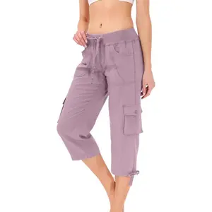 Women’s capri pants with pockets, loose fit, casual and dressy lightweight baggy cargo pants for hiking