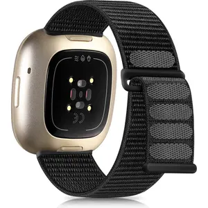 Compatible with Fitbit Versa 3/Fitbit Versa 4 /Fitbit Sense/Sense 2 Bands for Women Men, Adjustable Stretchy Nylon Band Sport Loop Strap for Fitbit Sense/Versa 3 Wristbands Accessory, Black