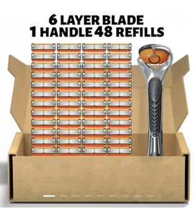 Men's Unscented Precision Razor Blade Replacement Handheld Kit - 48 Pieces (48 Blades + 1 Handle), All Skin Head Shave Daily Care Hair Removal Item, Ideal Birthday or Holiday Gift