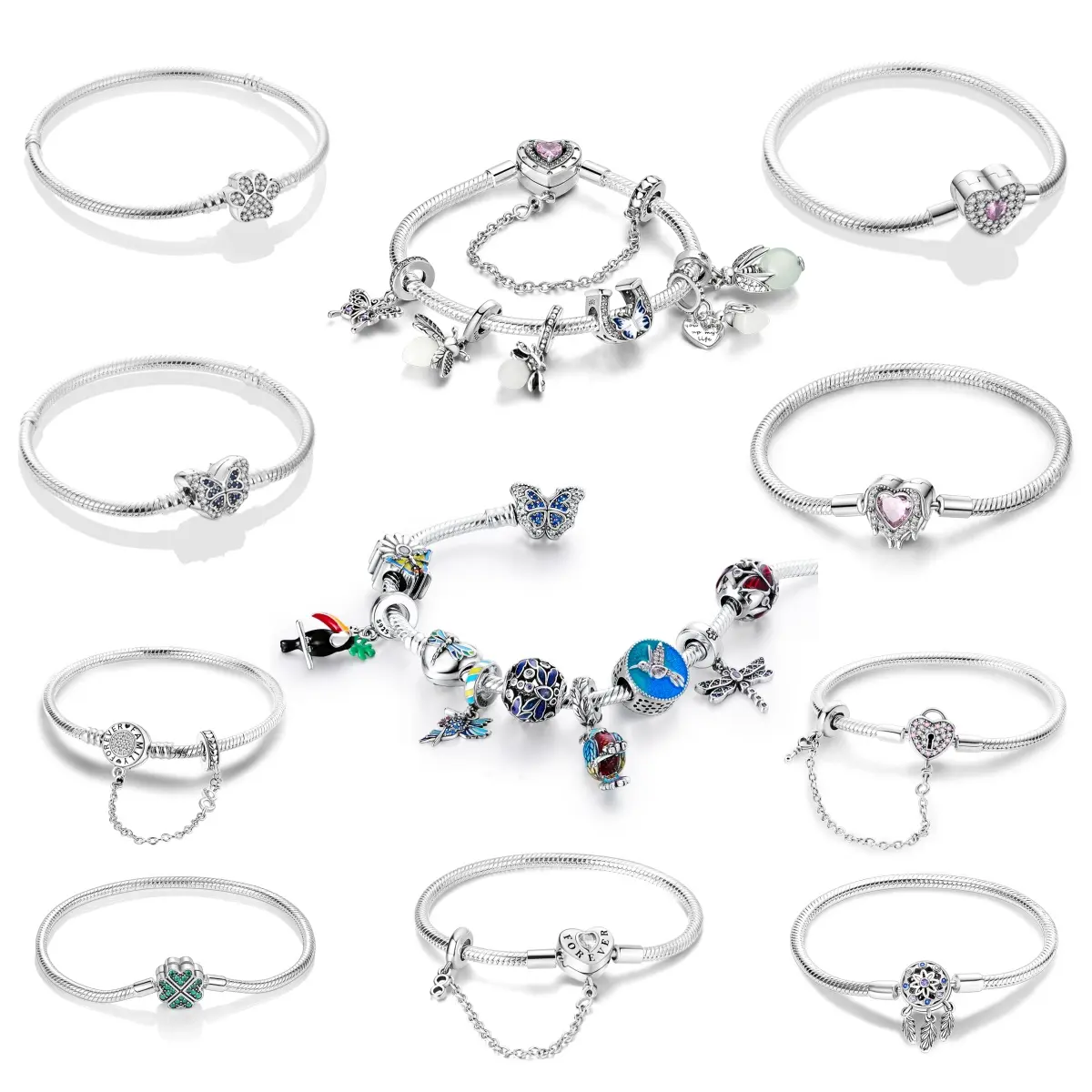 MULA Women's Silver-Plated Beads Bracelet Set - Stackable Bangle with 9 Interchangeable Beads & Charms, DIY Personalized Customization, Ideal Gift for Women (Shipped Randomly; See Description for Style), Beads Bracelets, Stackable Bracelet
