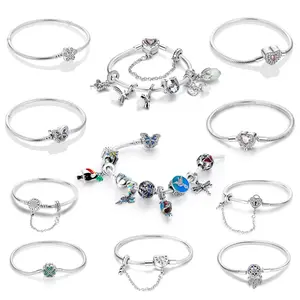 MULA Women's S925 Silver-plated Bracelet Set, DIY Personalized Customization, Suitable for All Pandora Charms and Beads, Perfect Gift for Women and Girls